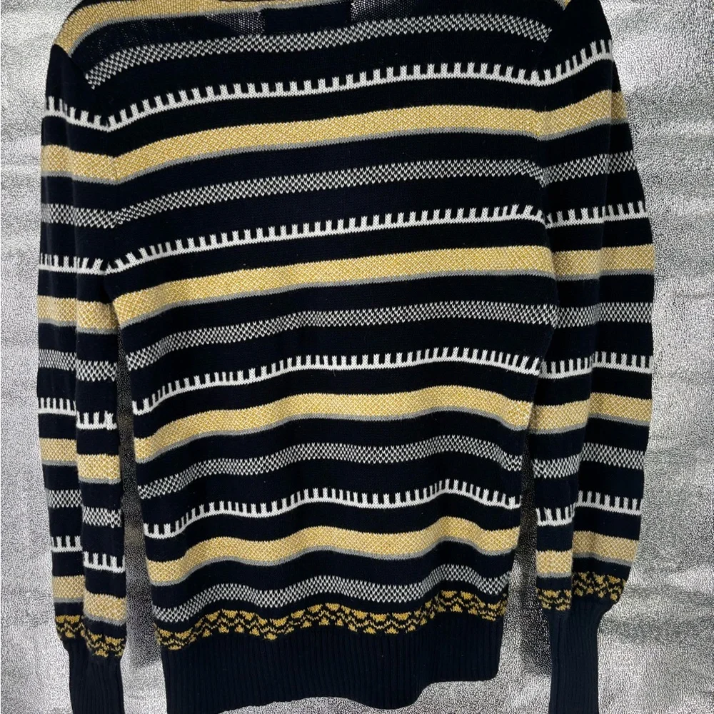 Loft Navy & Gold Striped Scallop Neck Sweater
